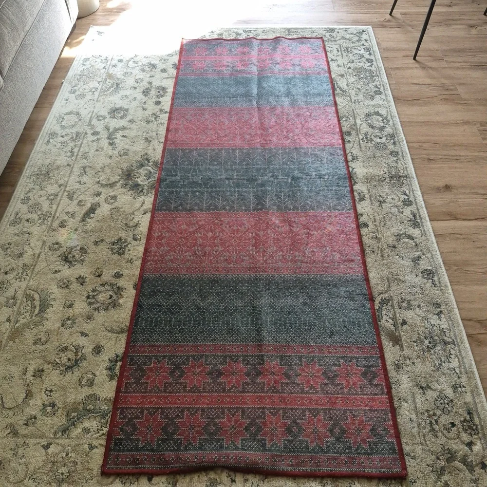 Ruggable 2.5x7 Washable Runner Rug Red Grey Southwestern Aztec Tribal Fair Isle